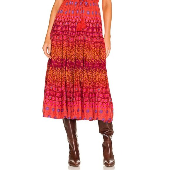 Free People Rare Feeling Tiered  Maxi Dress "Red Combo" - Picture 5 of 8